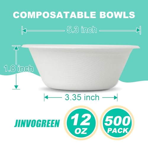 White Compostable Paper Bowls 12 oz 500 Count