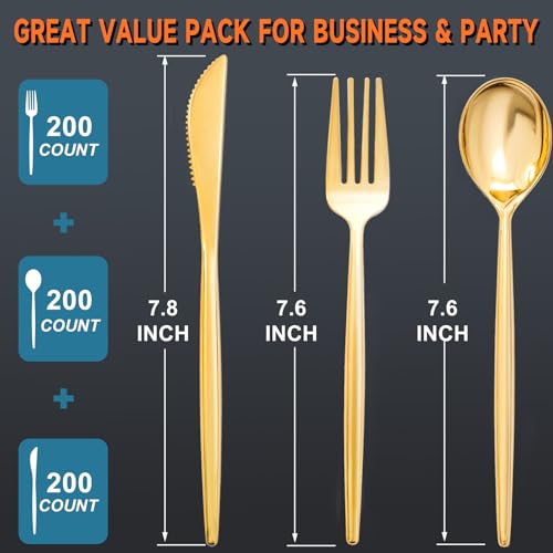 Gold Disposable Plastic Silverware Set 300 Pieces