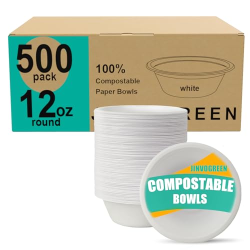 White Compostable Paper Bowls 12 oz 500 Count