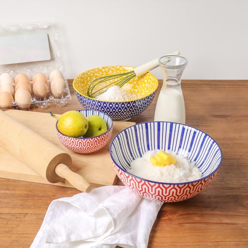 Large Ceramic Salad and Soup Bowl Set of 3 for Serving