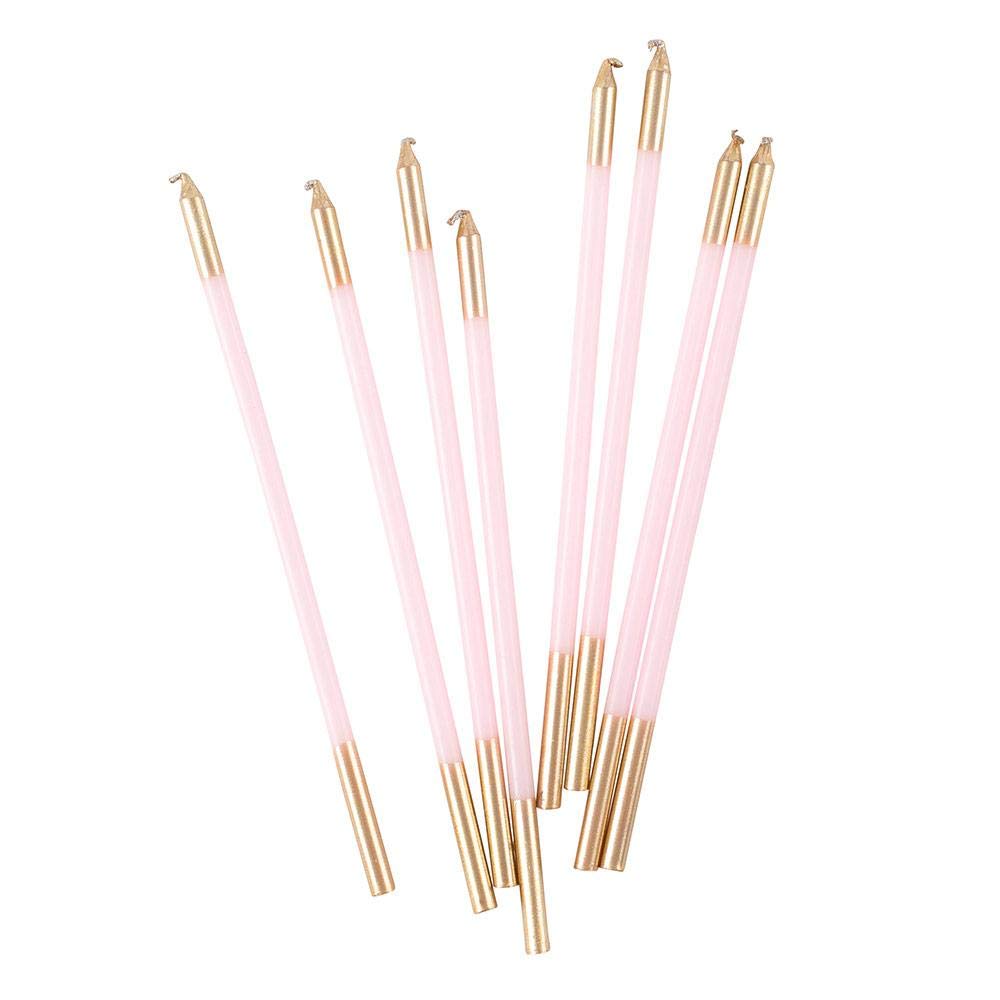 Petal Pink Slim Birthday Candles with Gold Tips 64 Pack