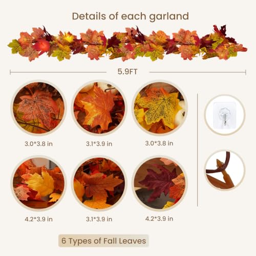 Artificial Fall Maple Leaf Garland 5 Pack for Autumn Decor
