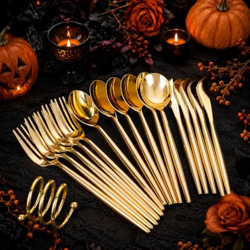Gold Disposable Plastic Silverware Set 300 Pieces