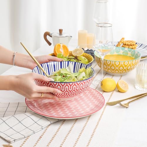 Large Ceramic Salad and Soup Bowl Set of 3 for Serving