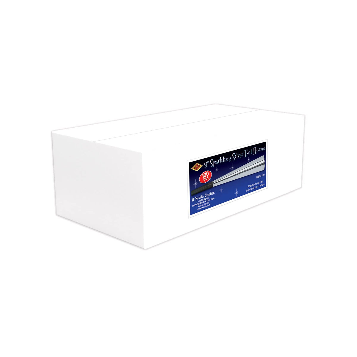 Silver Party Horn Noisemakers 100 Pack for Celebrations