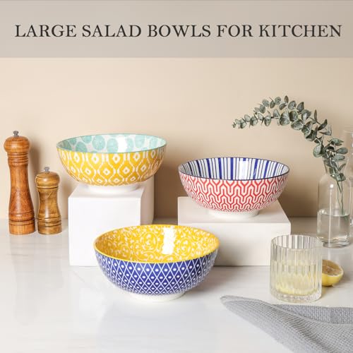 Large Ceramic Salad and Soup Bowl Set of 3 for Serving