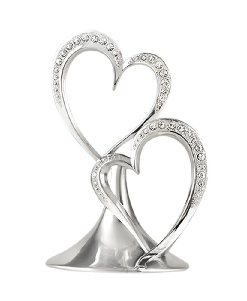 Silver Double Heart Rhinestone Wedding Cake Topper