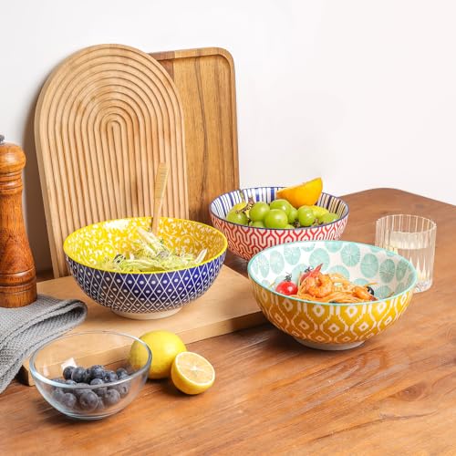 Large Ceramic Salad and Soup Bowl Set of 3 for Serving