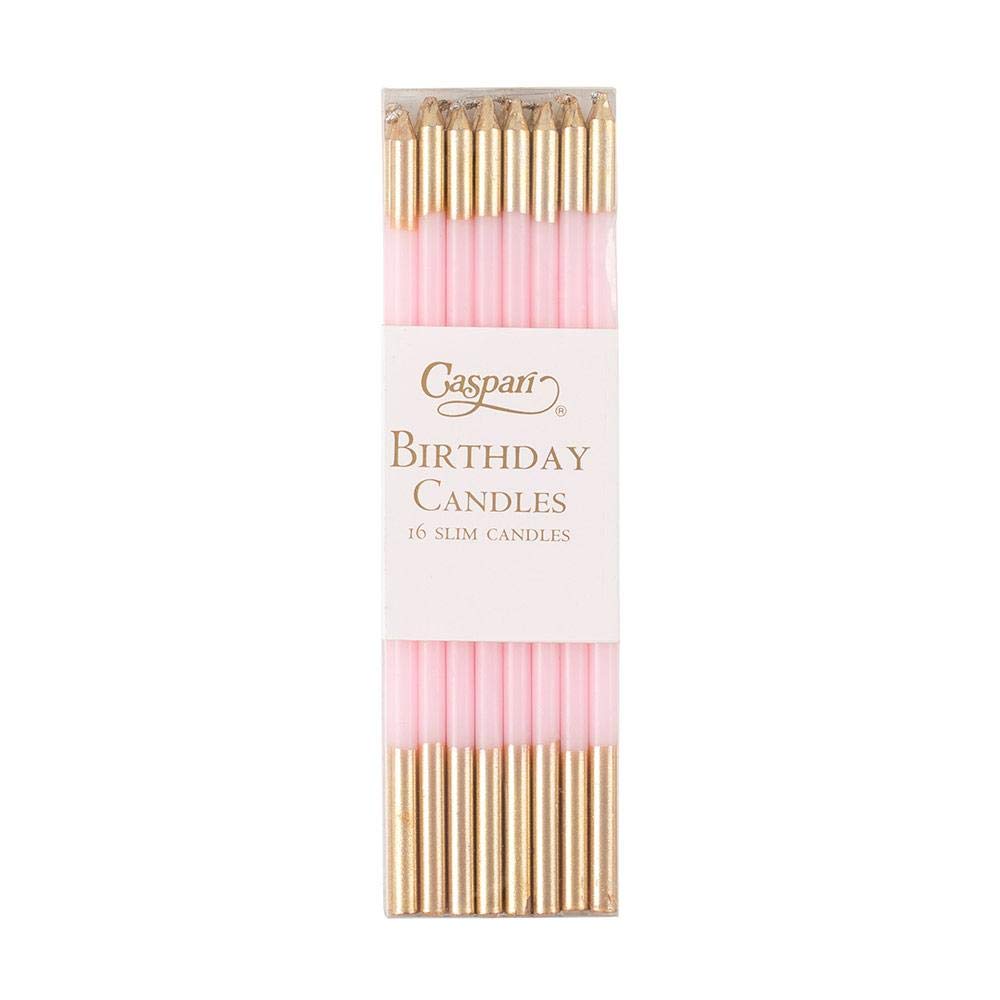 Petal Pink Slim Birthday Candles with Gold Tips 64 Pack