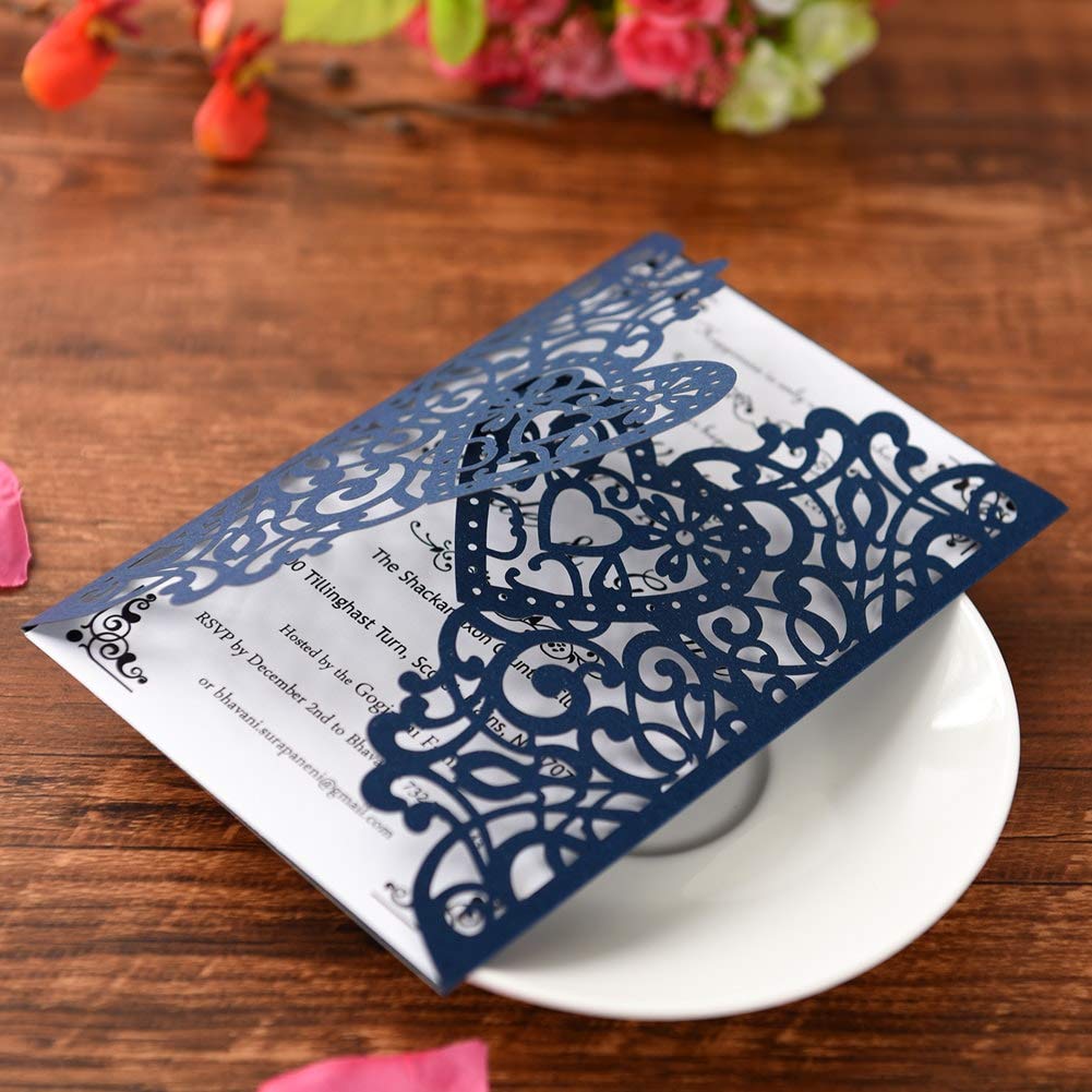 Laser Cut Wedding Invitation Kit 50 Pack with Cards and Envelopes