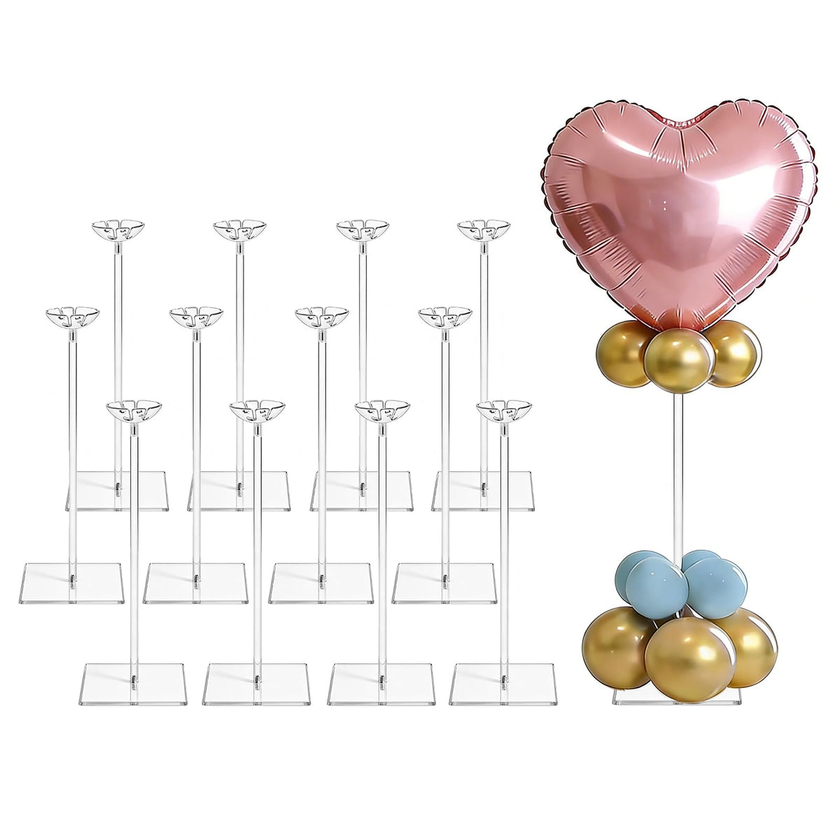 Clear Acrylic Balloon Stand Kit 12 Pack Reusable Tabletop Holder