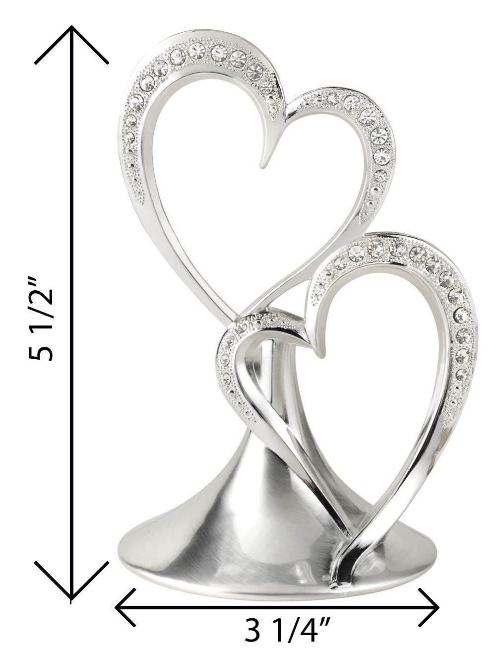 Silver Double Heart Rhinestone Wedding Cake Topper