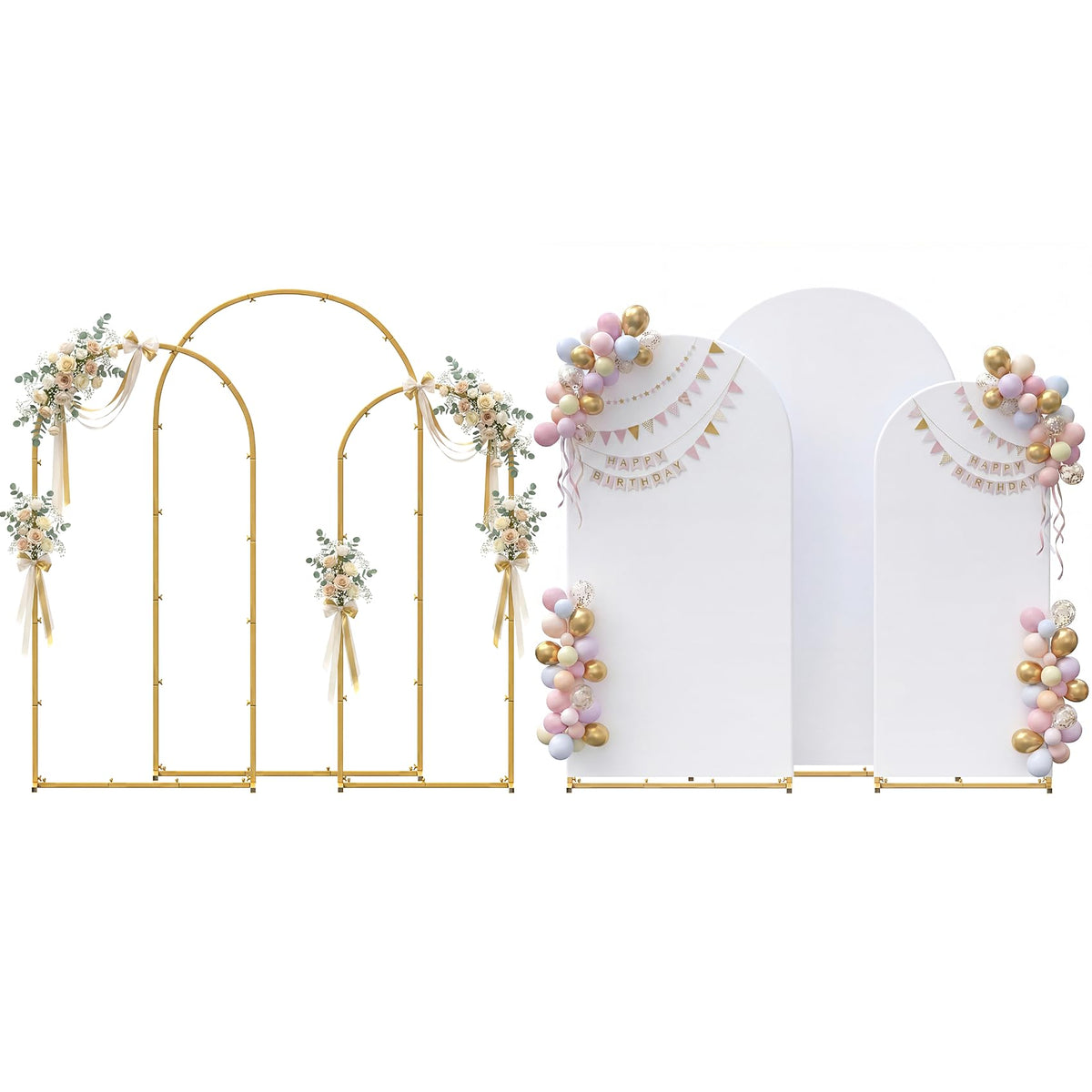 Metal Arch Backdrop Stand Set of 3 with Covers for Party Decor