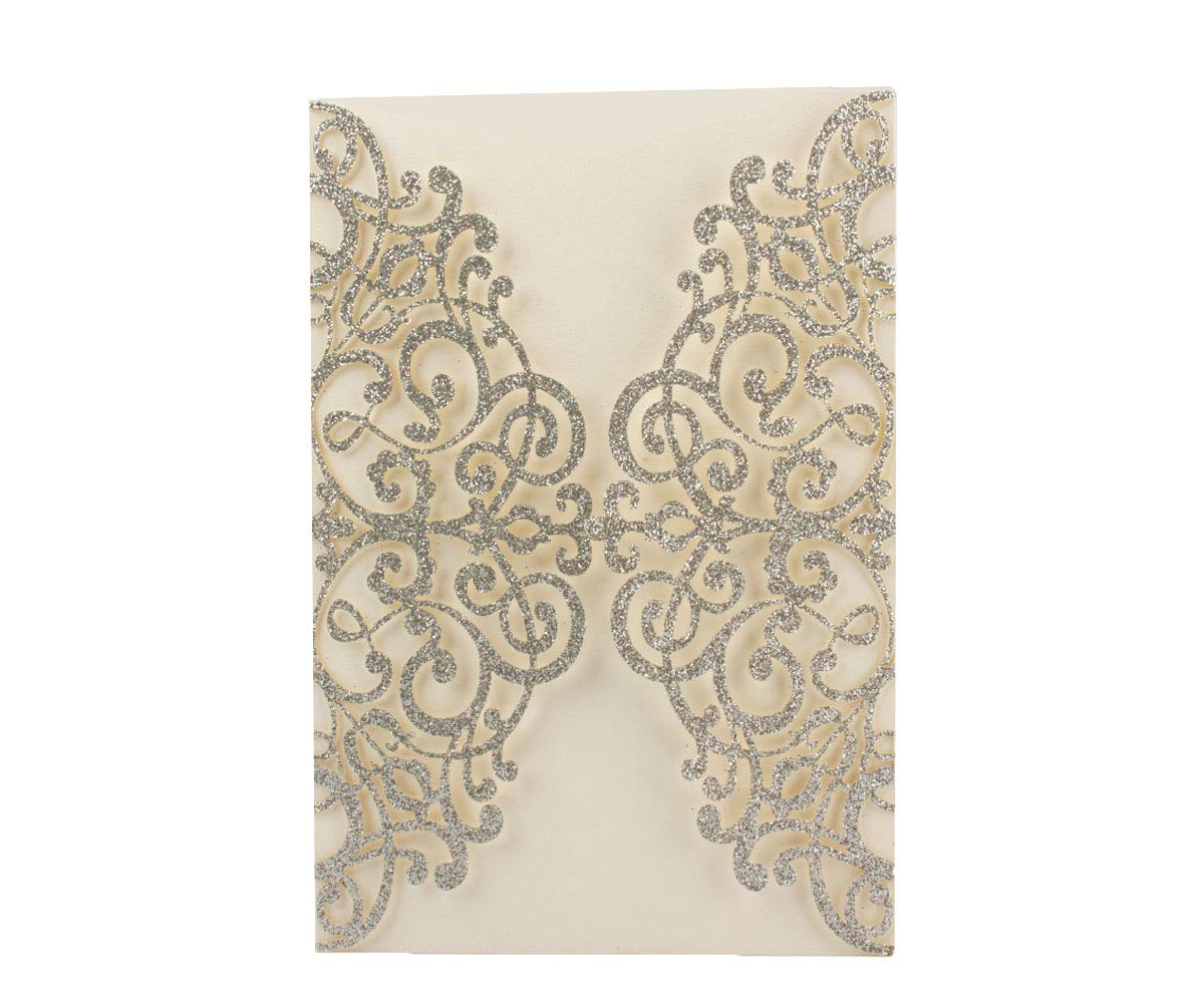 Light Gold Glitter Laser Cut Wedding Invitation Covers 50 Pack