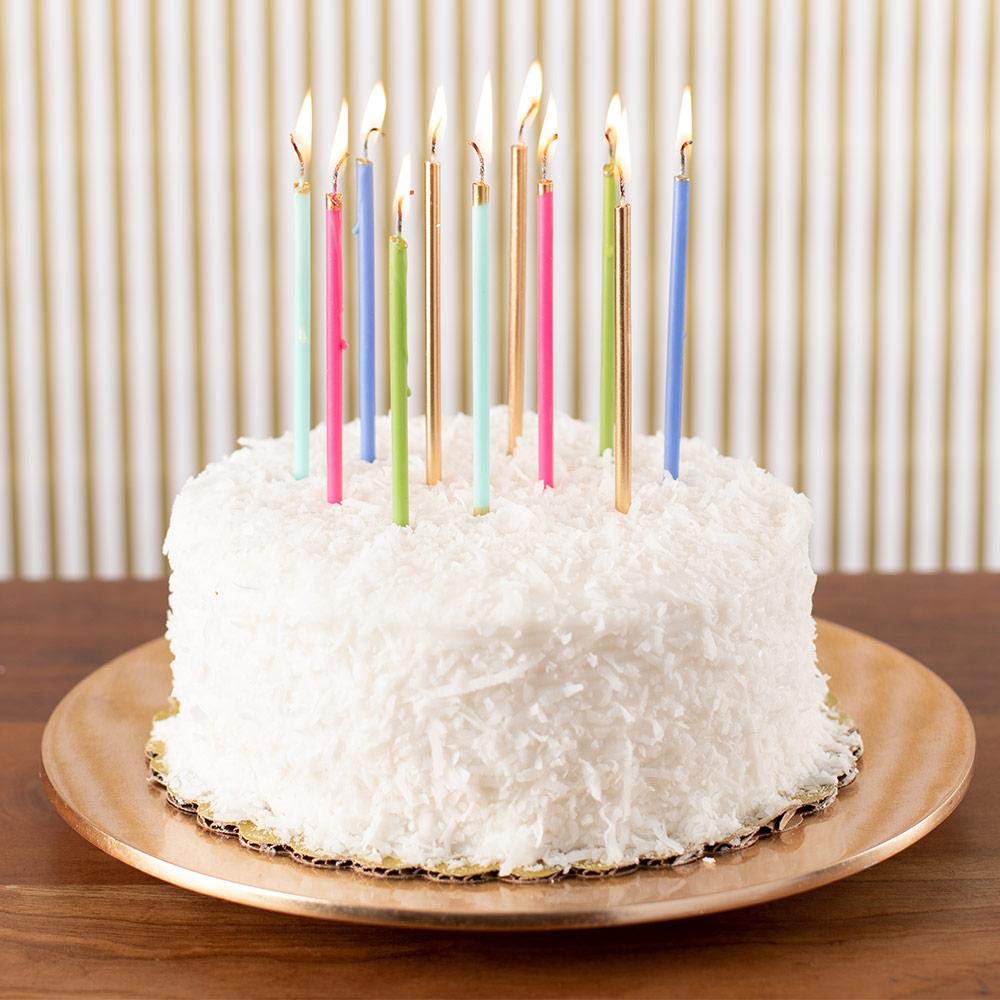 Petal Pink Slim Birthday Candles with Gold Tips 64 Pack