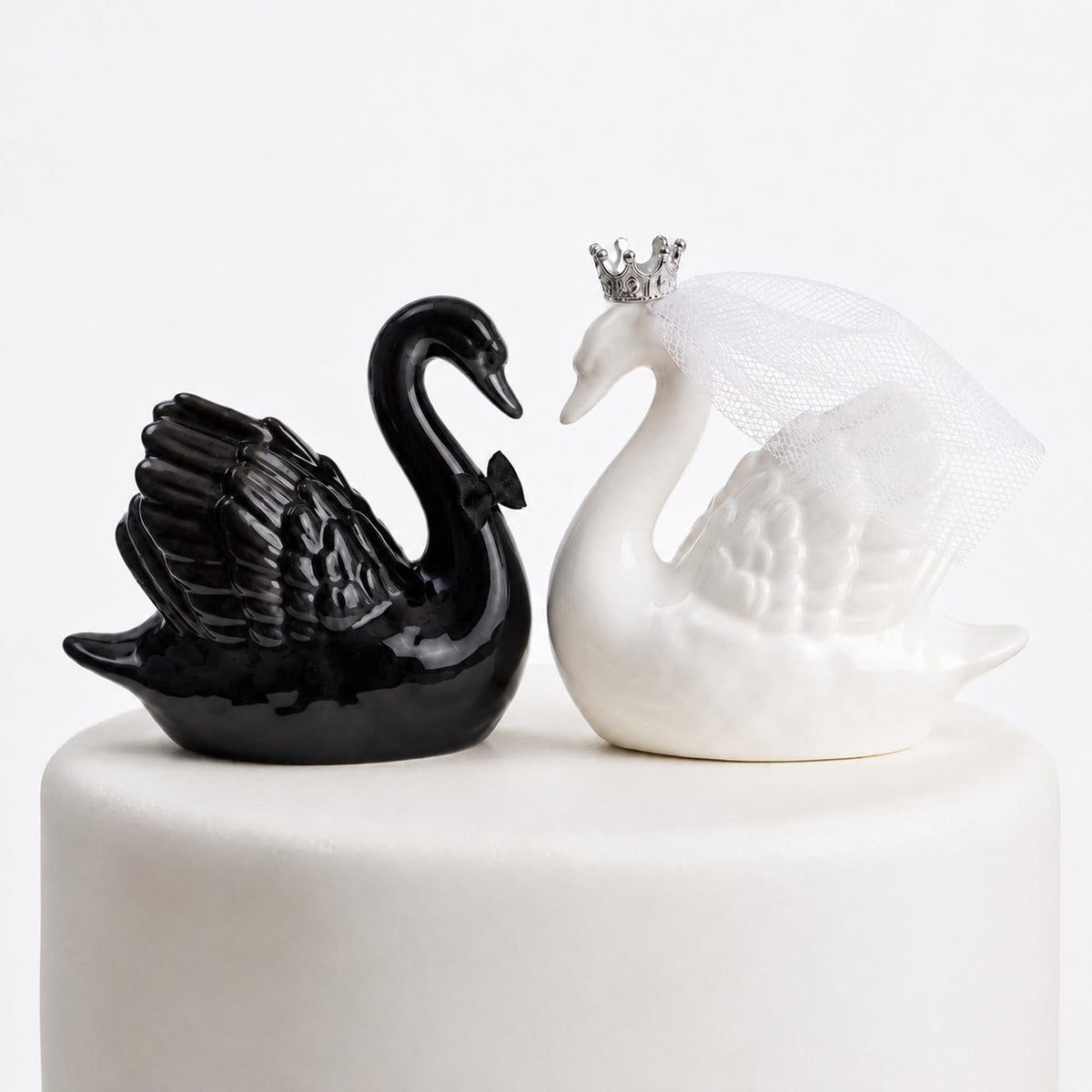 Ceramic Swan Wedding Cake Toppers 2 Piece Set for Celebrations