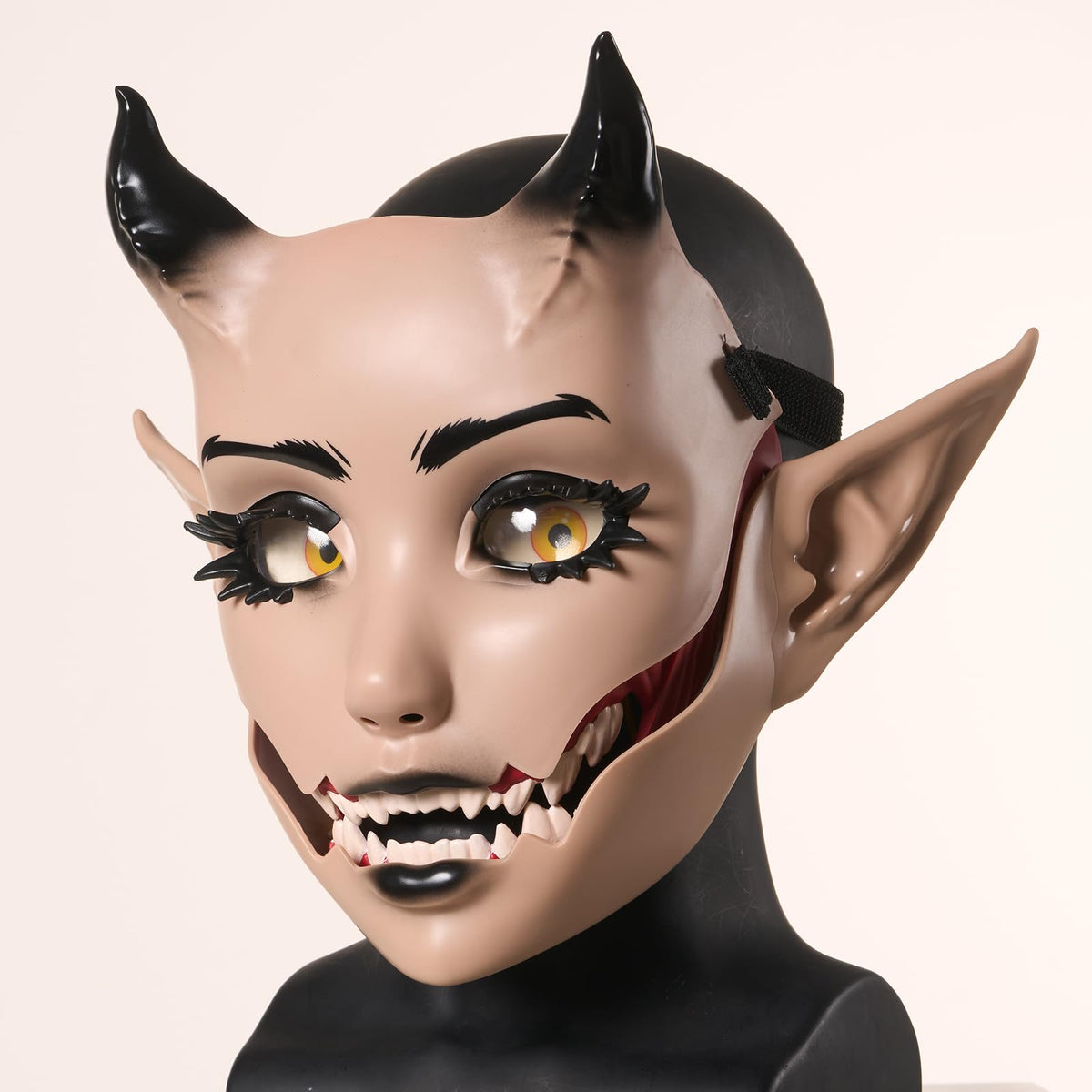 Devil Mask with Movable Jaw Horn Elf Ears for Halloween Cosplay