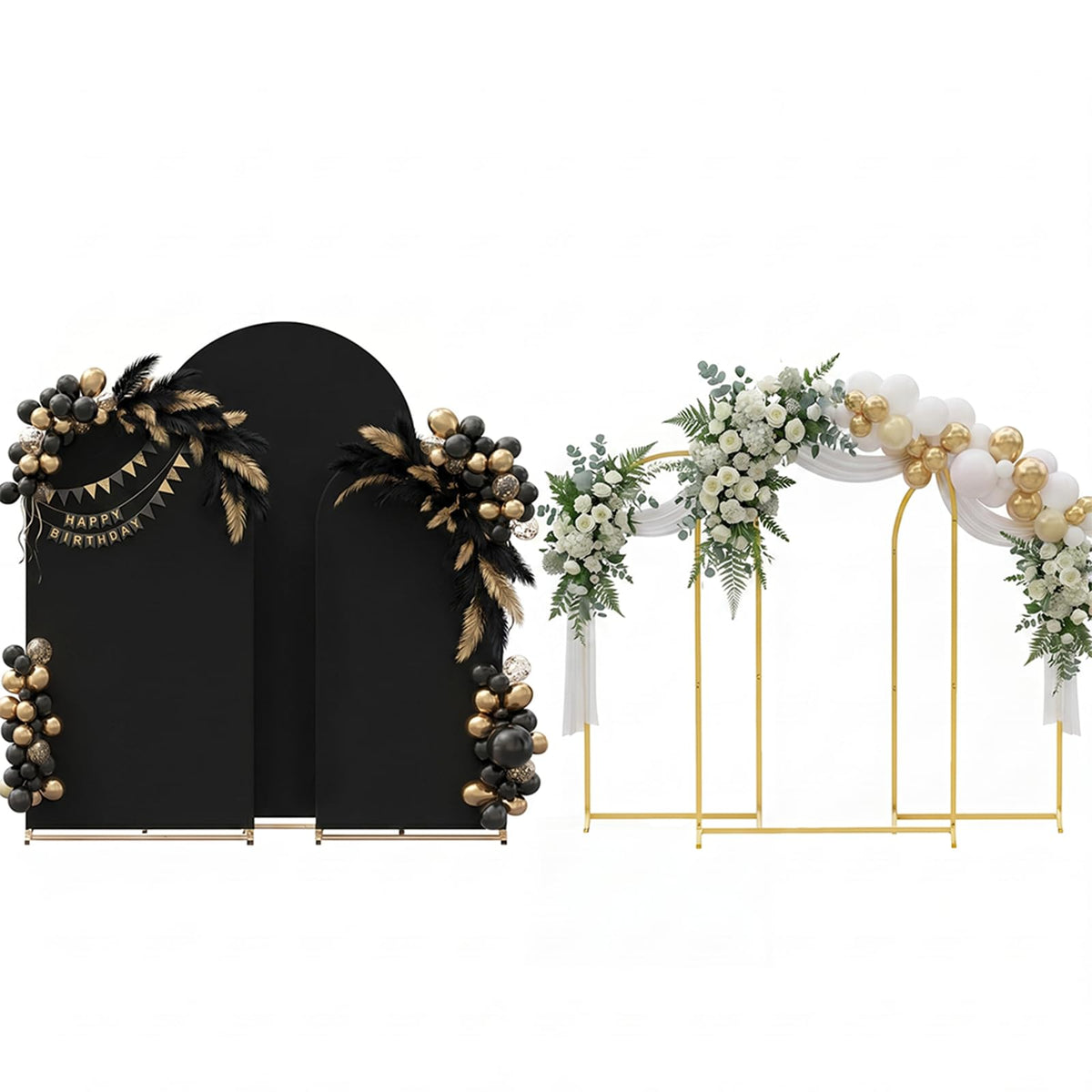 Metal Arch Backdrop Stand Set of 3 with Covers for Party Decor