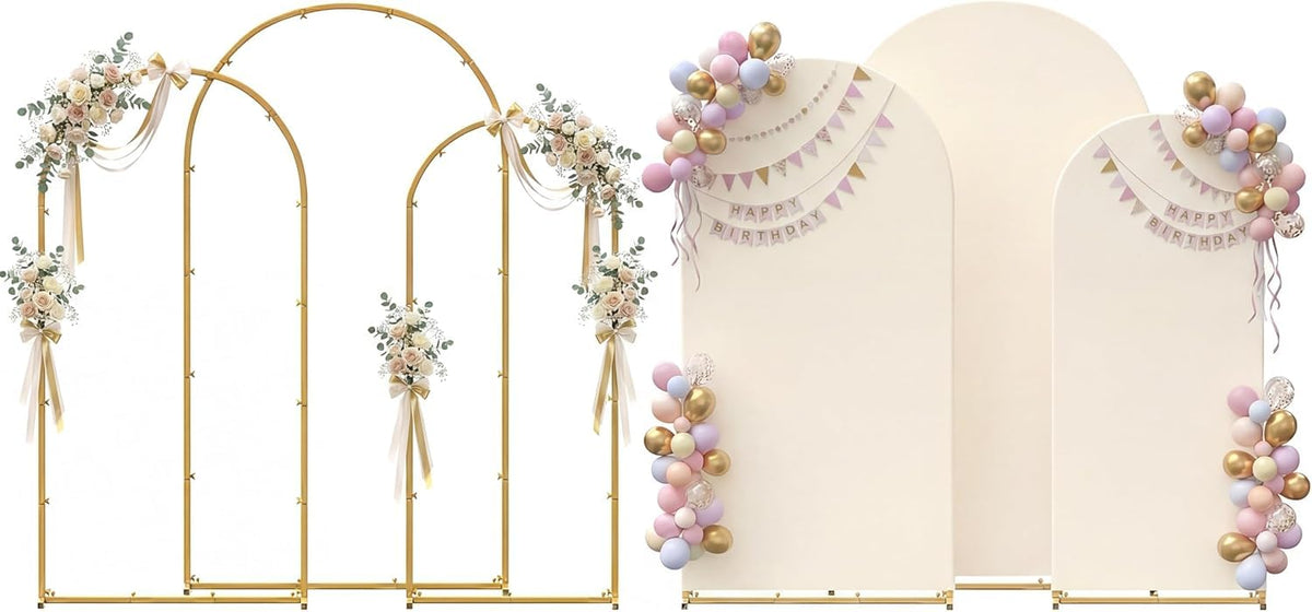 Metal Arch Backdrop Stand Set of 3 with Covers for Party Decor