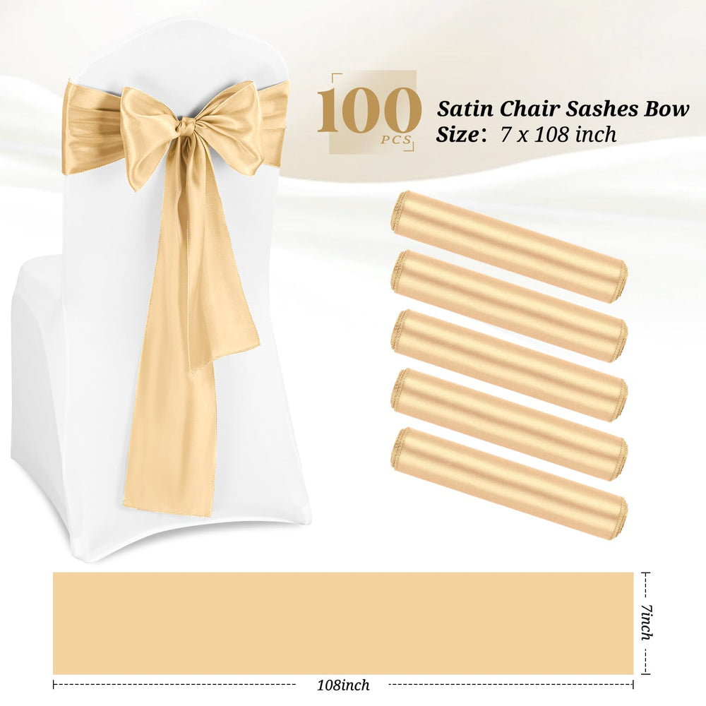 Satin Chair Sashes 100 Pack for Weddings and Party Decor