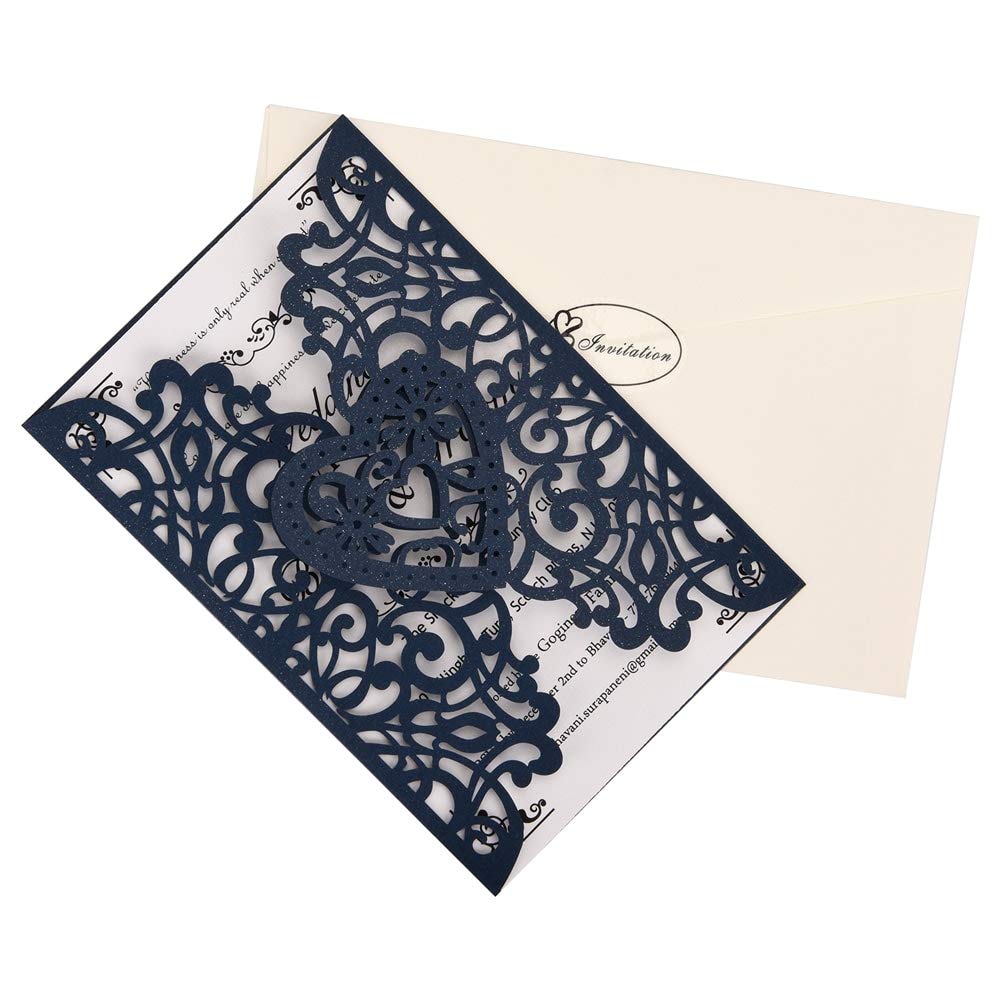 Laser Cut Wedding Invitation Kit 50 Pack with Cards and Envelopes