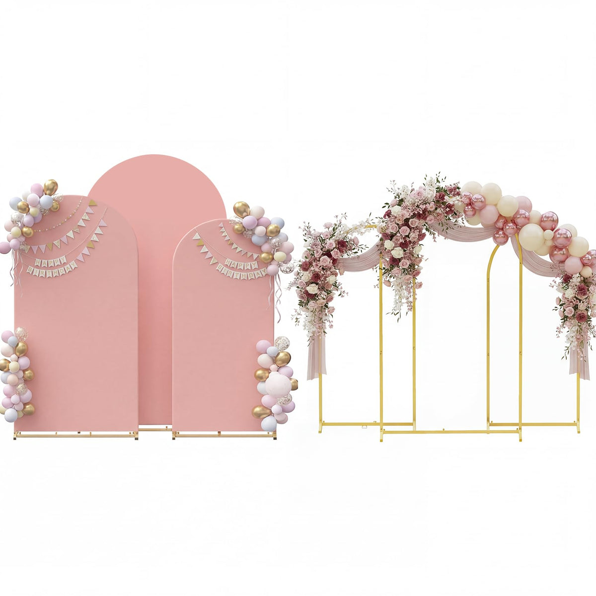 Metal Arch Backdrop Stand Set of 3 with Covers for Party Decor