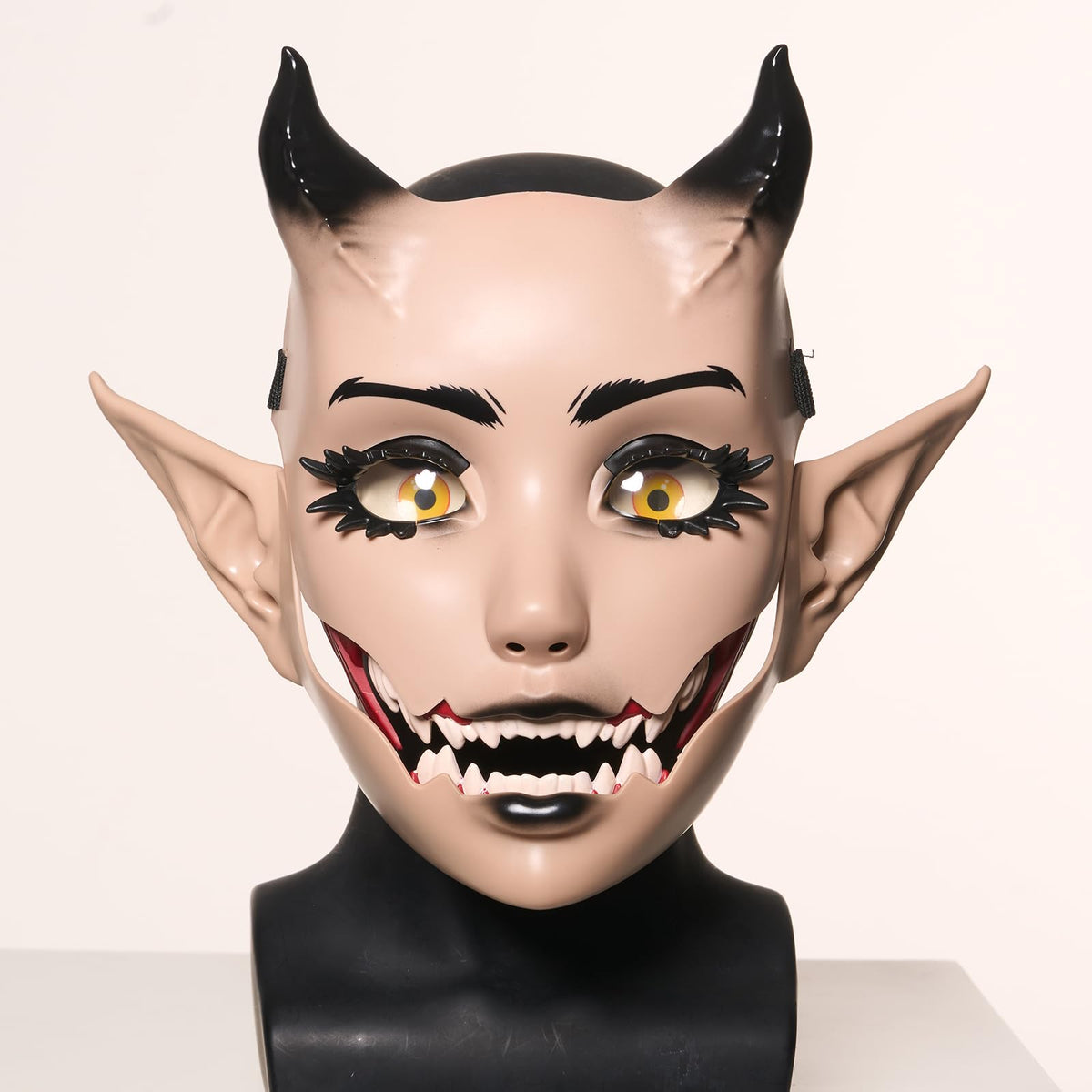 Devil Mask with Movable Jaw Horn Elf Ears for Halloween Cosplay