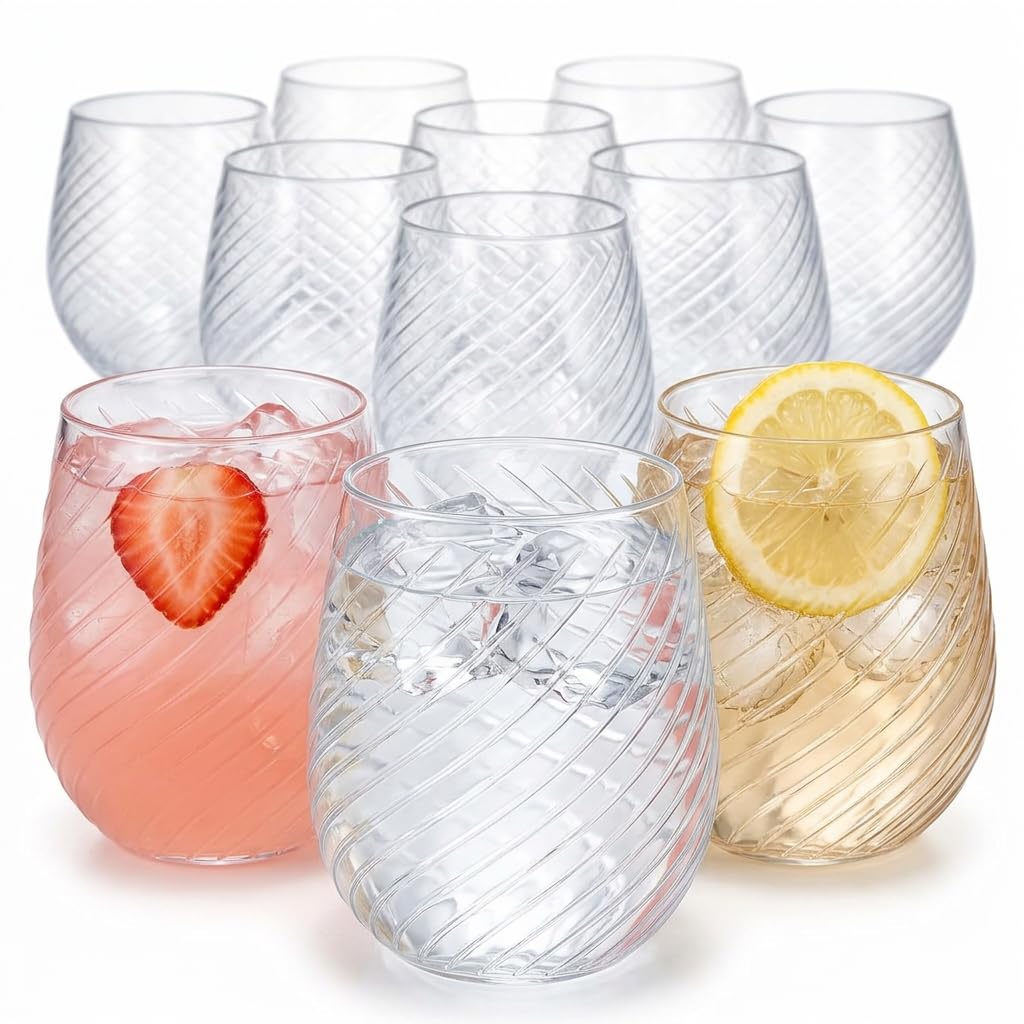 Stemless Ribbed Plastic Wine Glasses 12 oz 36 Count