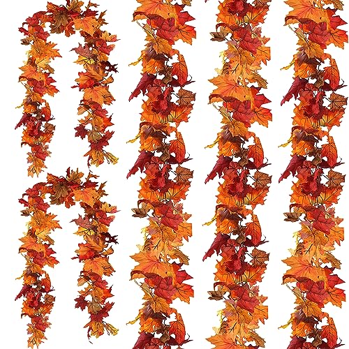 Artificial Fall Maple Leaf Garland 5 Pack for Autumn Decor