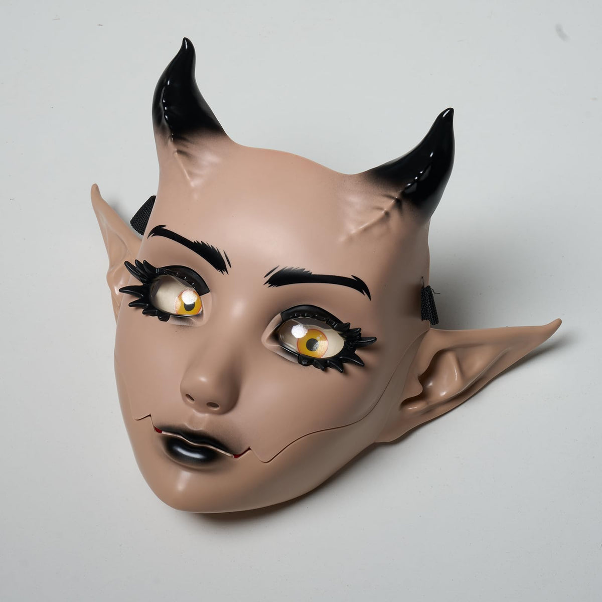 Devil Mask with Movable Jaw Horn Elf Ears for Halloween Cosplay
