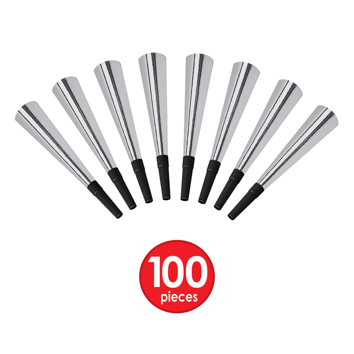 Silver Party Horn Noisemakers 100 Pack for Celebrations