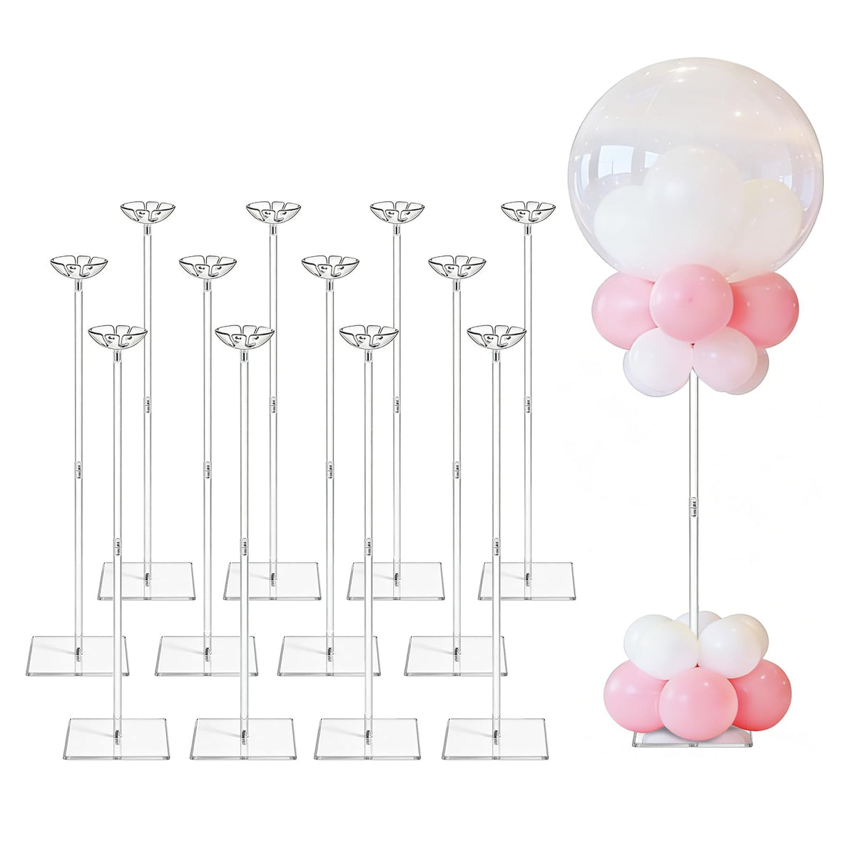 Clear Acrylic Balloon Stand Kit 12 Pack Reusable Tabletop Holder