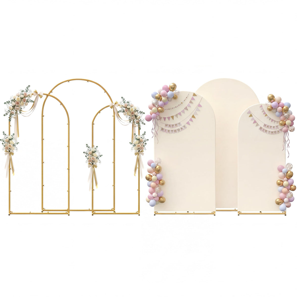 Metal Arch Backdrop Stand Set of 3 with Covers for Party Decor