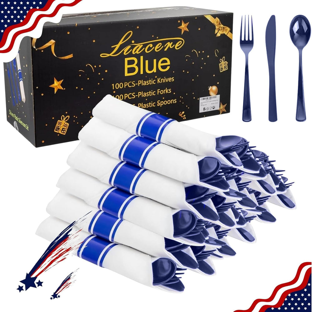 Pre Rolled Silverware and Napkin Set 400 Pieces for Parties
