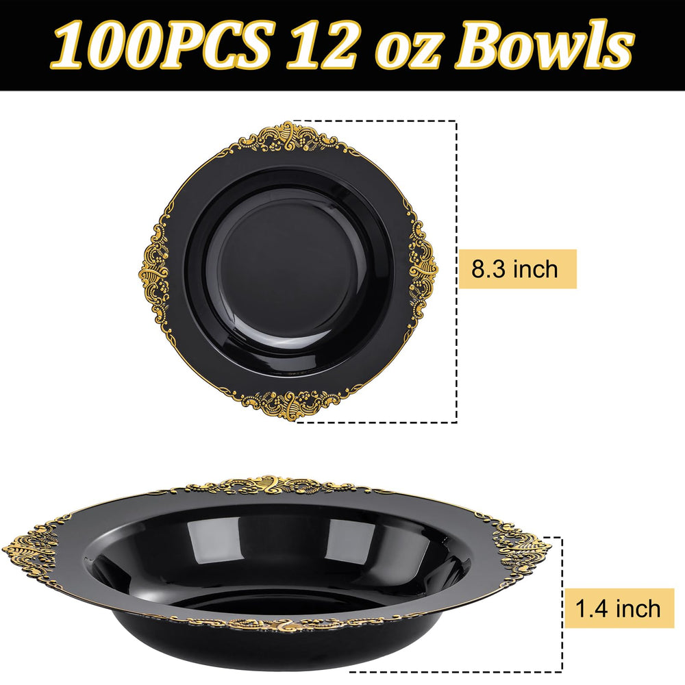 Disposable Plastic Salad Bowls 12 oz 100 Pack for Parties