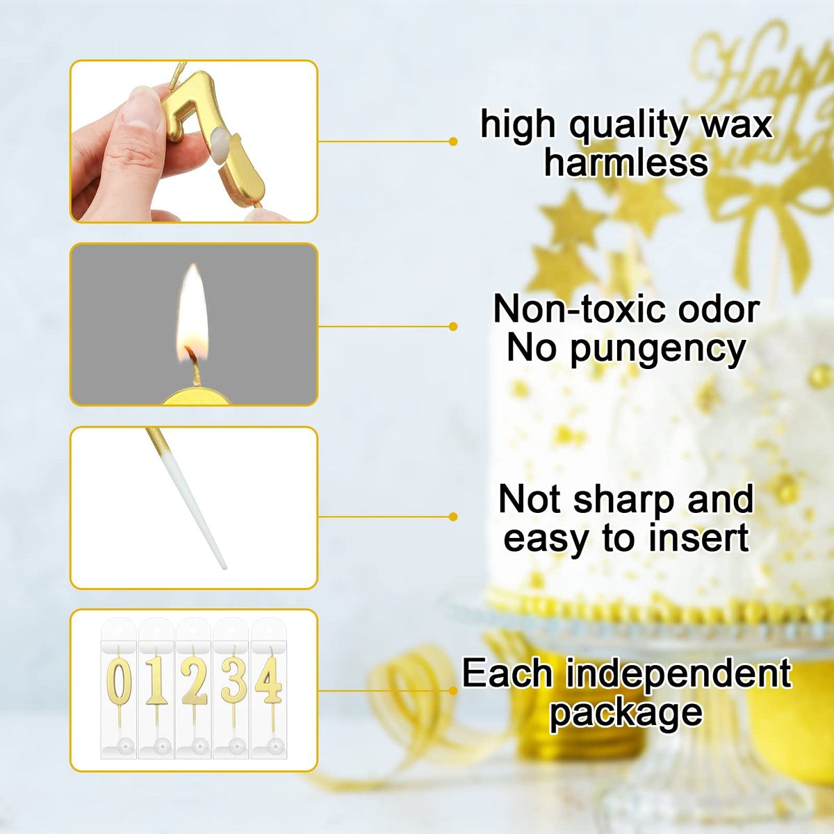 Gold Number Birthday Candles 100 Pack for Cakes and Parties
