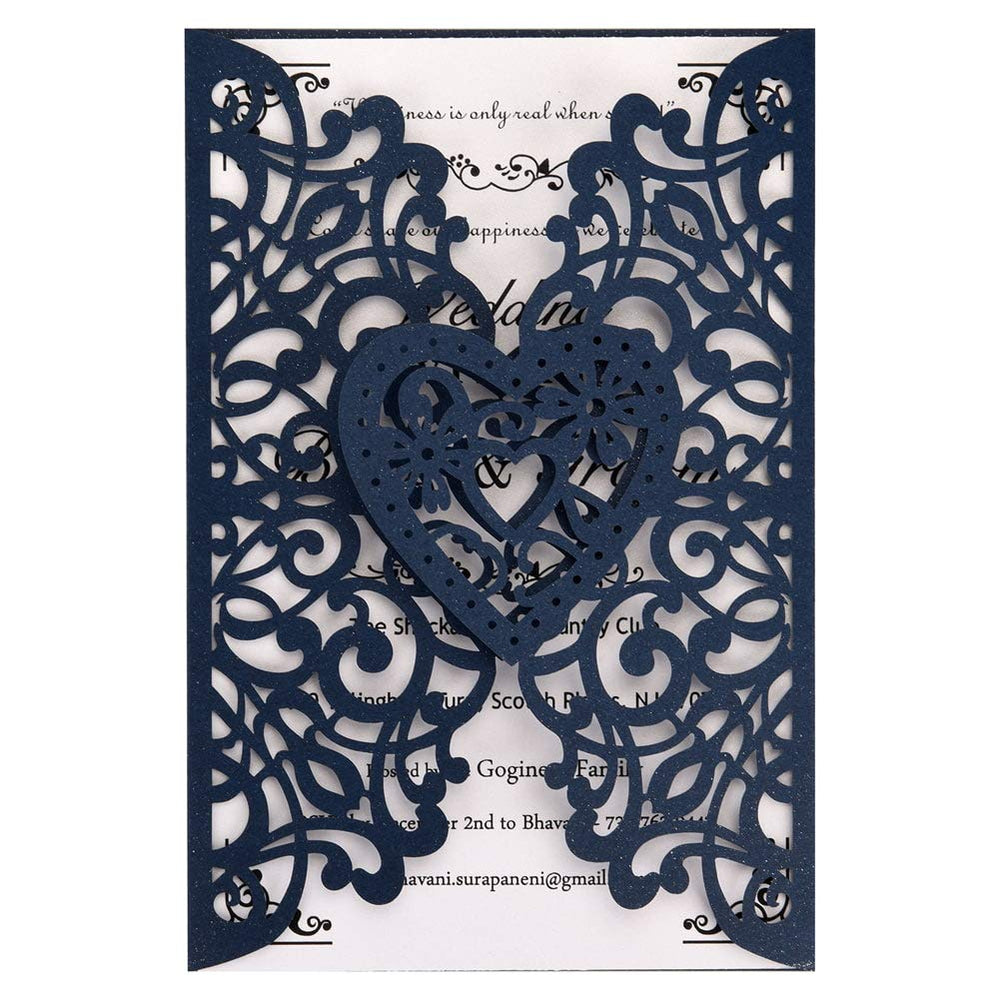 Laser Cut Wedding Invitation Kit 50 Pack with Cards and Envelopes