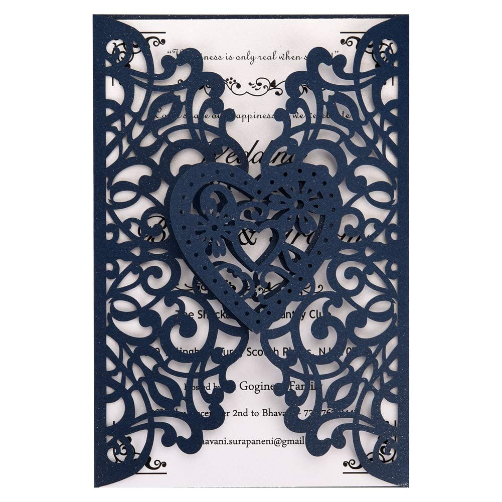 Laser Cut Wedding Invitation Kit 50 Pack with Cards and Envelopes
