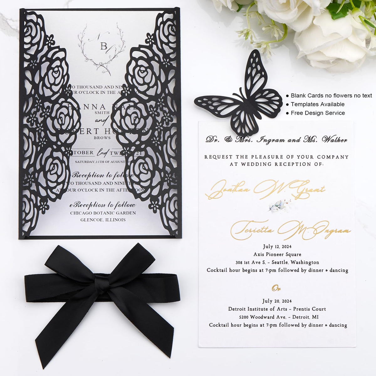 Pink Butterfly Laser Cut Invitations 50 Pack with RSVP Cards