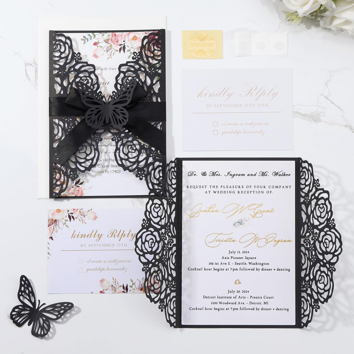 Pink Butterfly Laser Cut Invitations 50 Pack with RSVP Cards