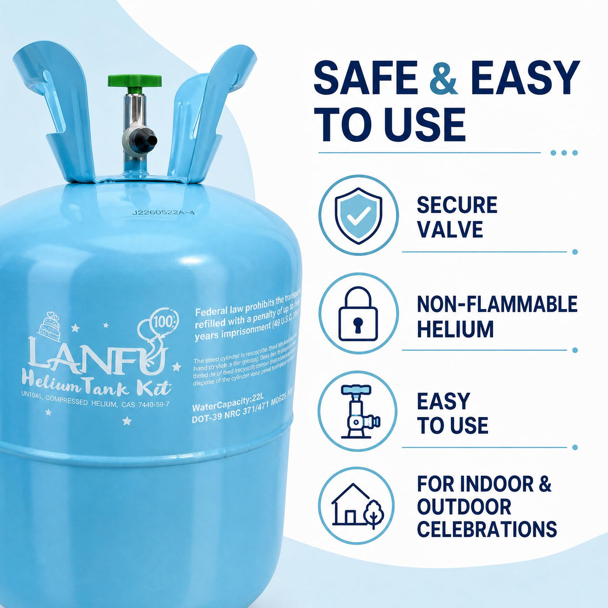 Helium Tank for Balloons 22L Inflates Up to 100 Party Balloons