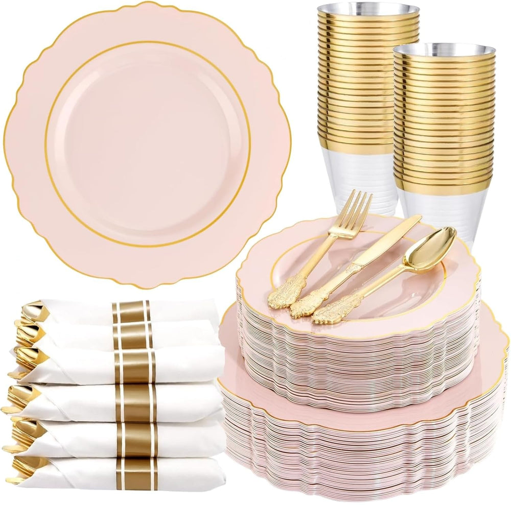 Pink Disposable Dinnerware Set for 50 Wedding Party Guests