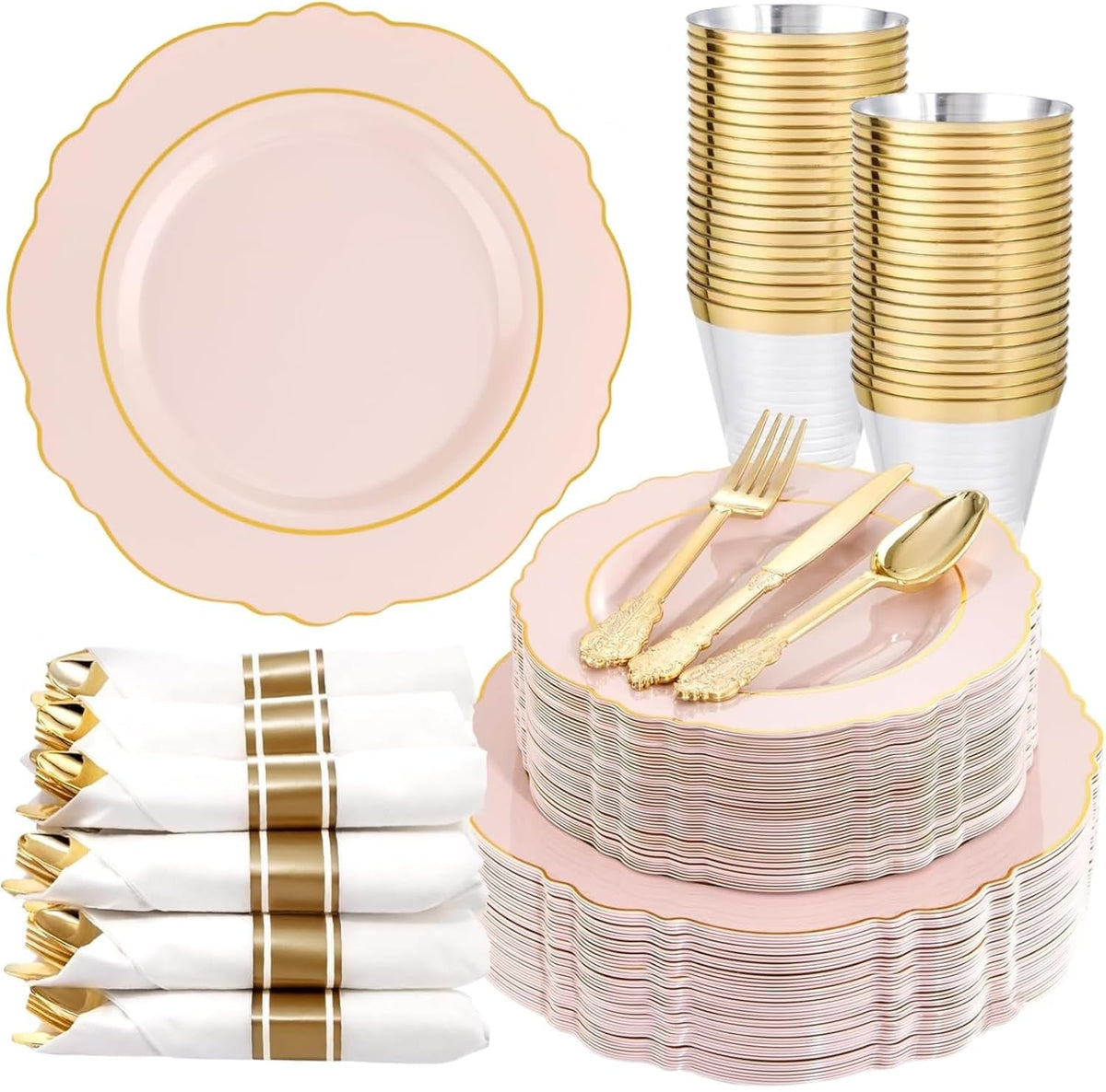 Pink Disposable Dinnerware Set for 50 Wedding Party Guests