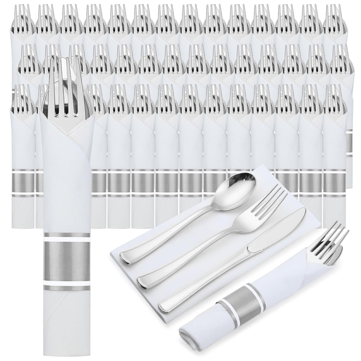 Pre Rolled Plastic Silverware Set for Parties and Events