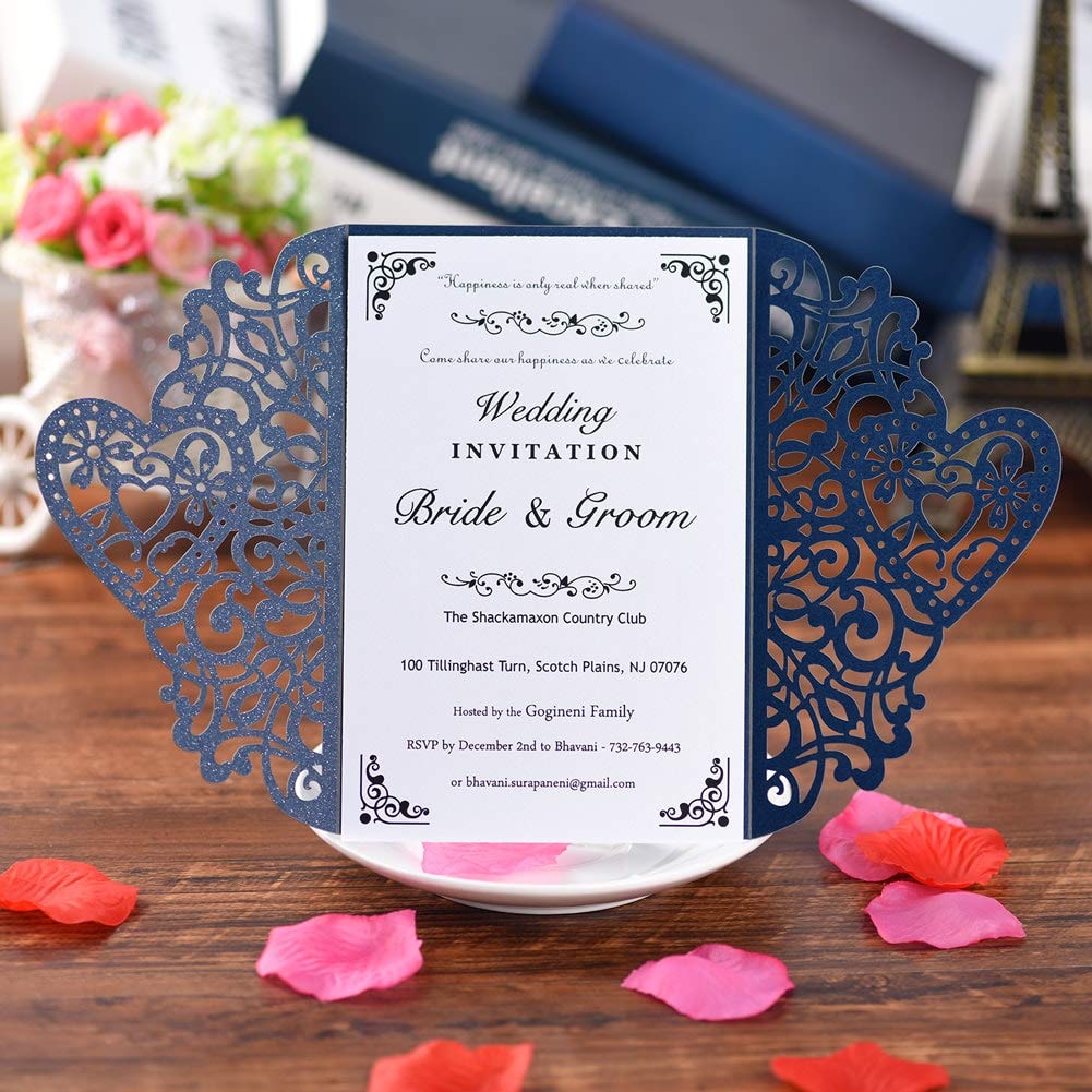 Laser Cut Wedding Invitation Kit 50 Pack with Cards and Envelopes