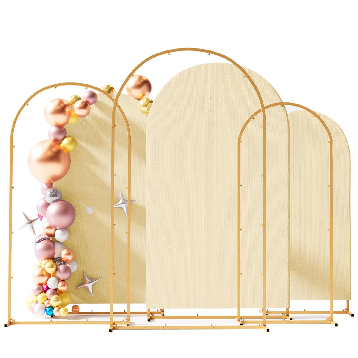 Metal Arch Backdrop Stand Set of 3 with Covers for Party Decor