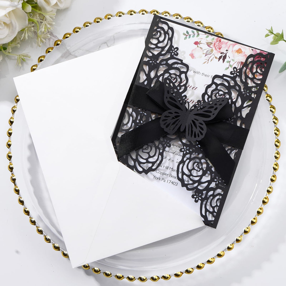 Pink Butterfly Laser Cut Invitations 50 Pack with RSVP Cards