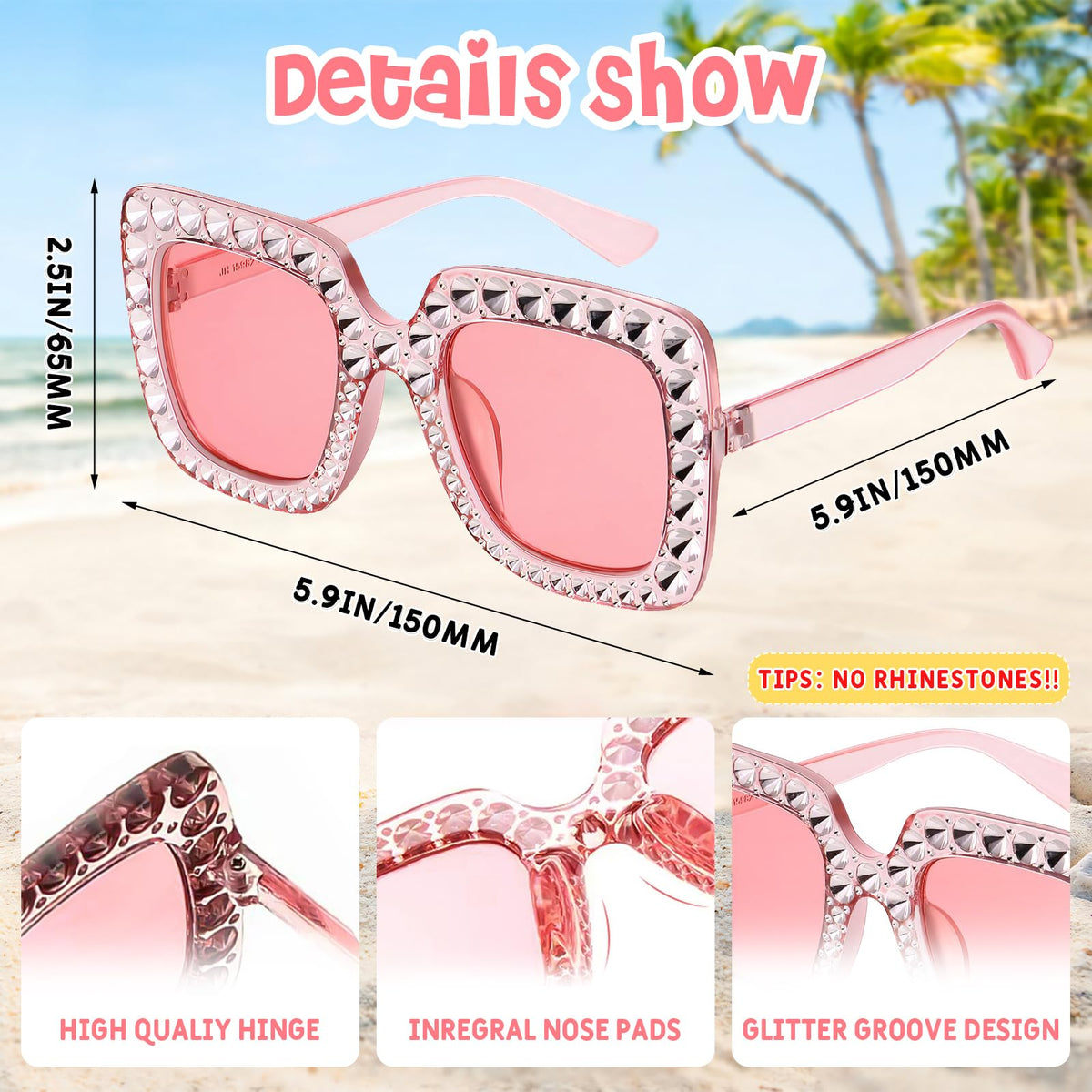 Oversized Crystal Party Sunglasses 12 24 or 48 Pack