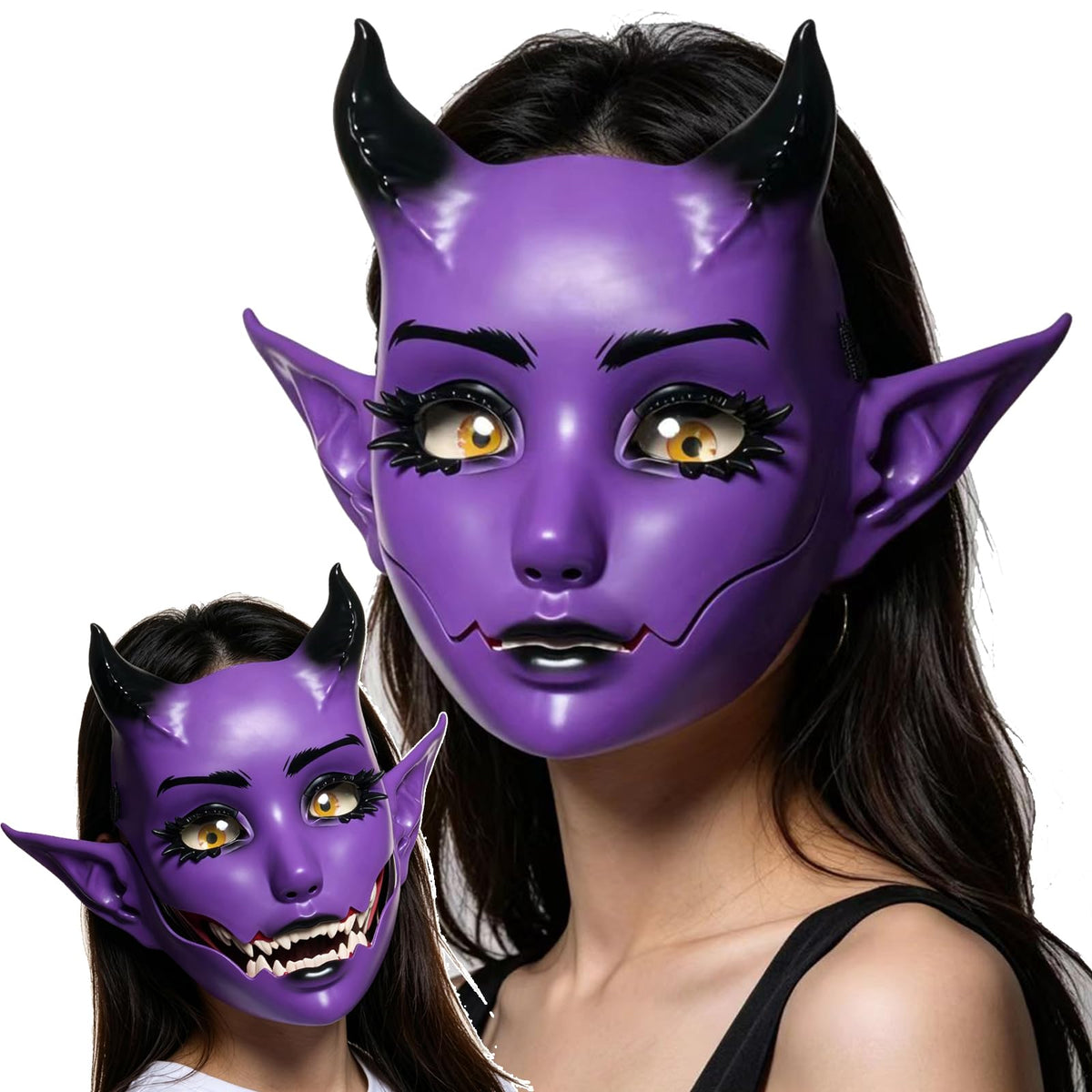 Devil Mask with Movable Jaw Horn Elf Ears for Halloween Cosplay