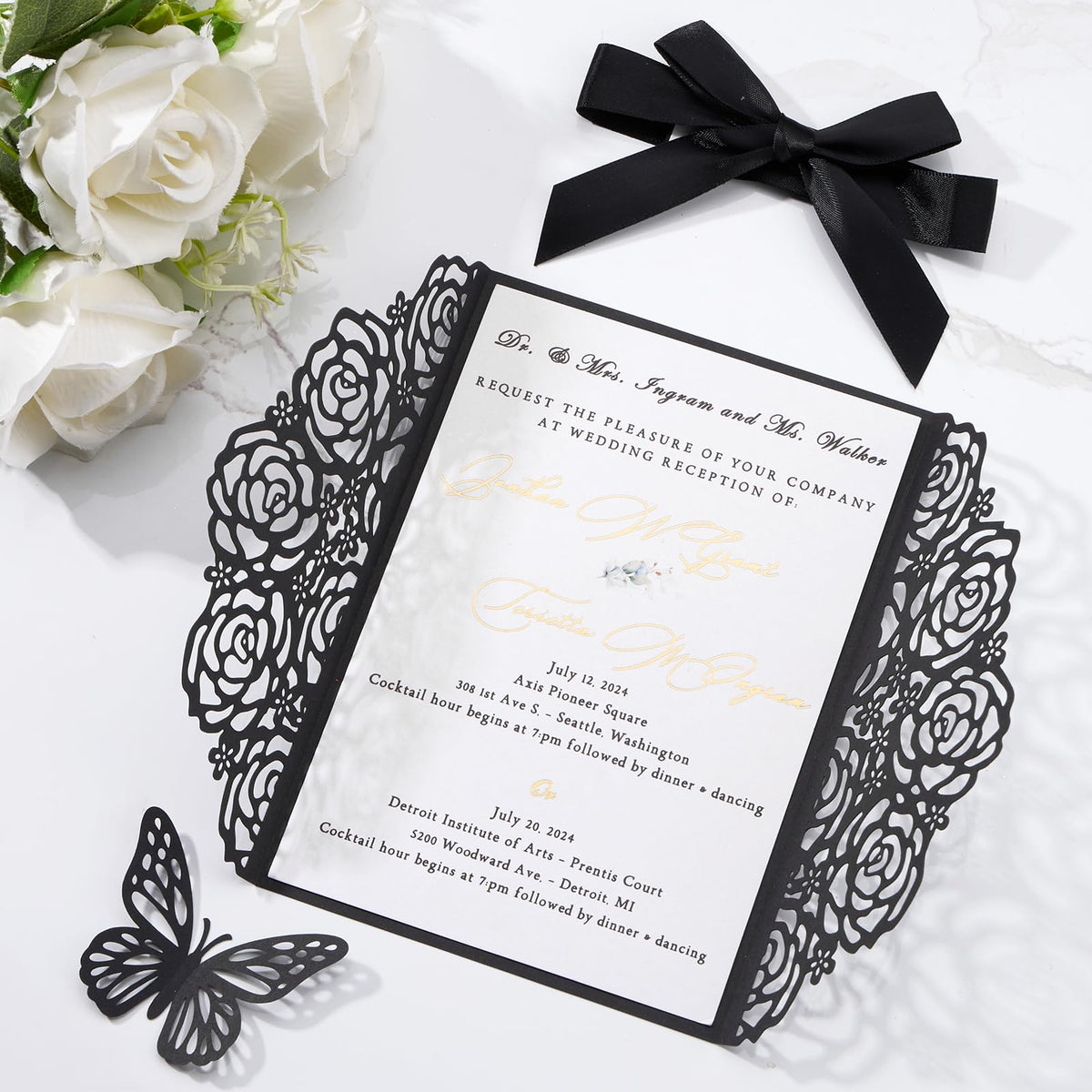 Pink Butterfly Laser Cut Invitations 50 Pack with RSVP Cards